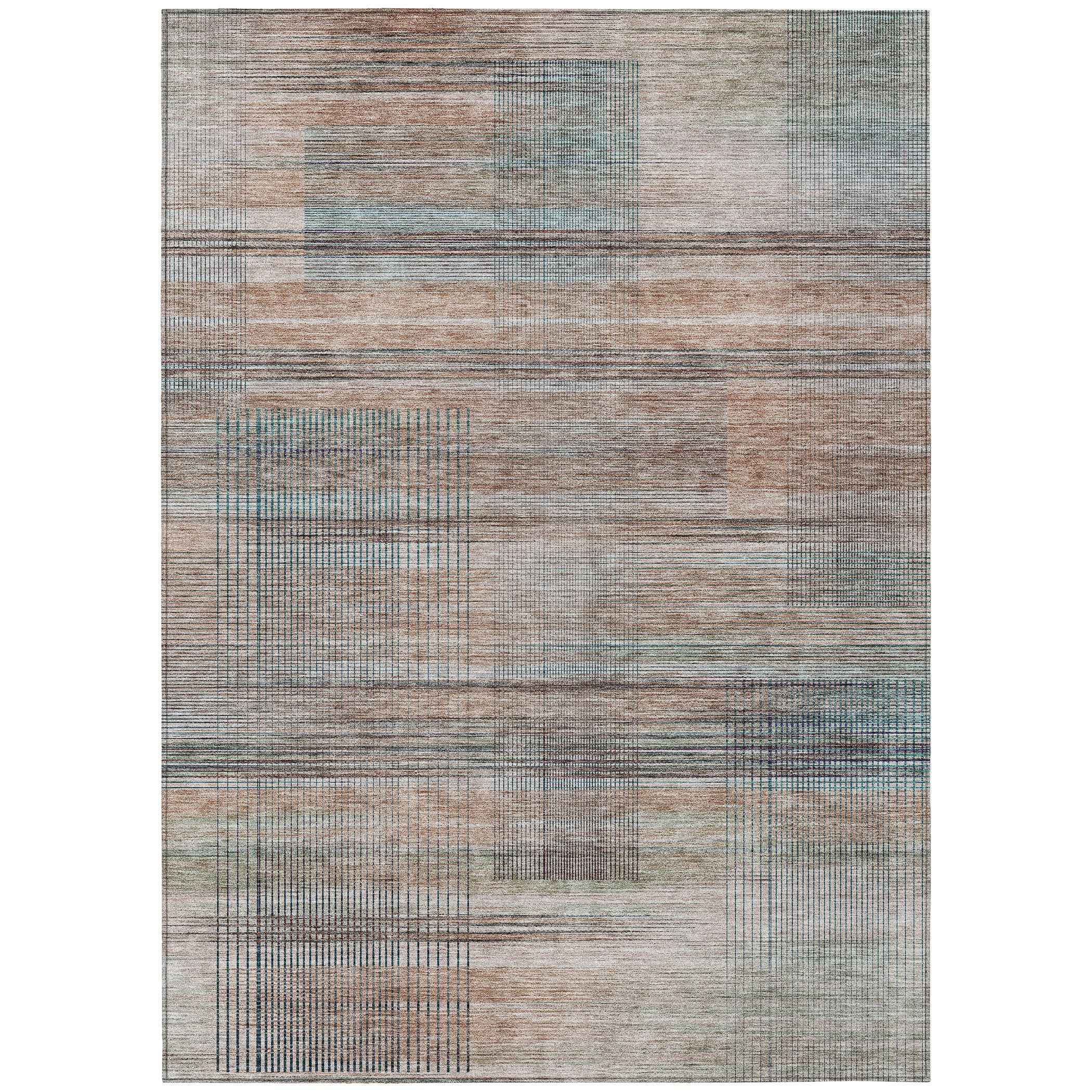 3' X 5' Copper Gray And Blue Striped Washable Indoor Outdoor Area Rug