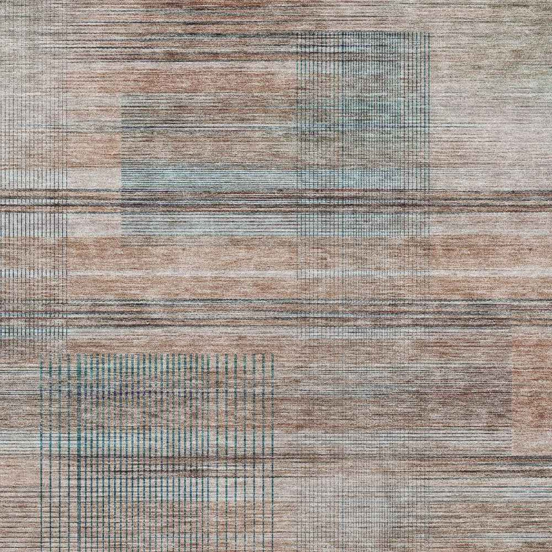 3' X 5' Copper Gray And Blue Striped Washable Indoor Outdoor Area Rug
