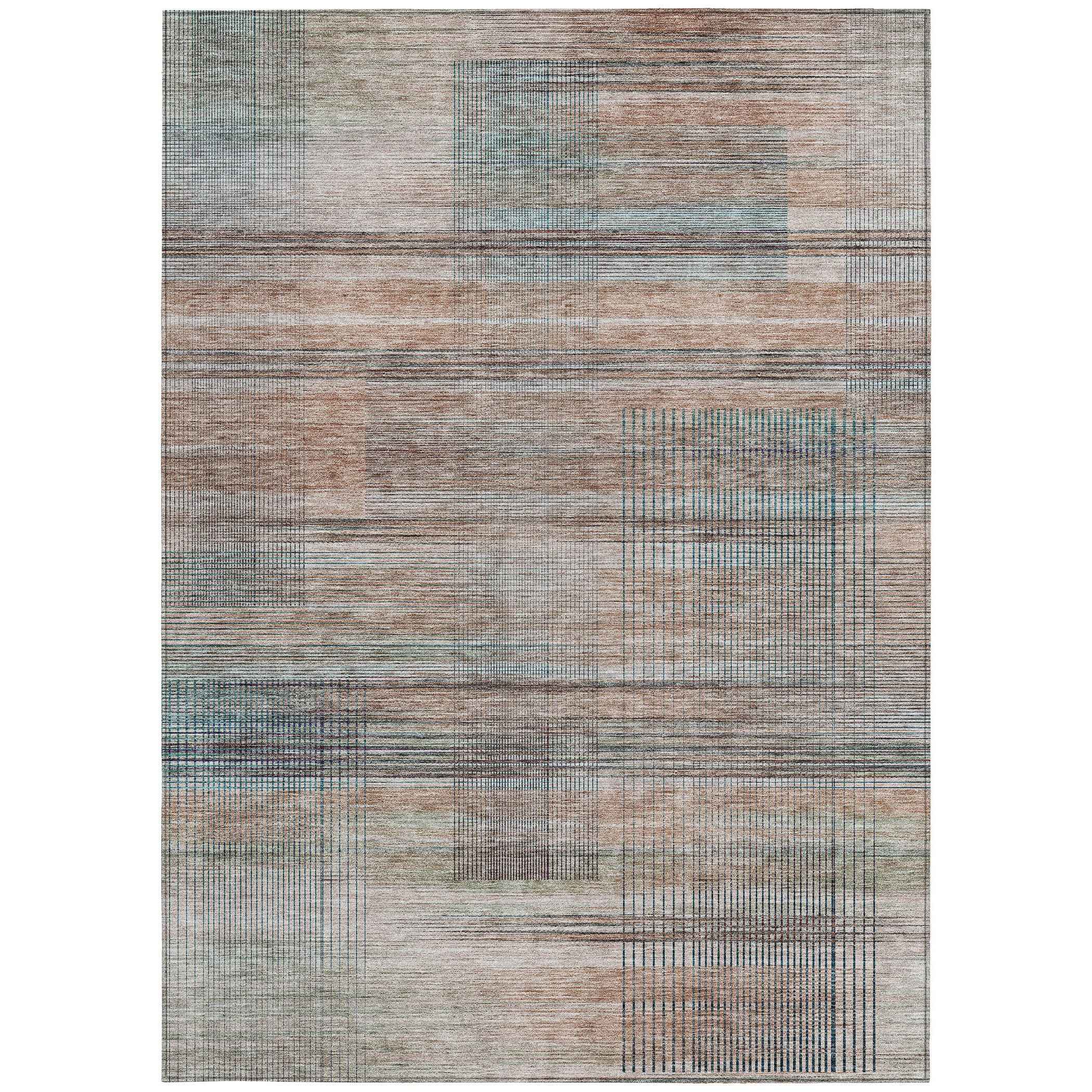 3' X 5' Copper Gray And Blue Striped Washable Indoor Outdoor Area Rug