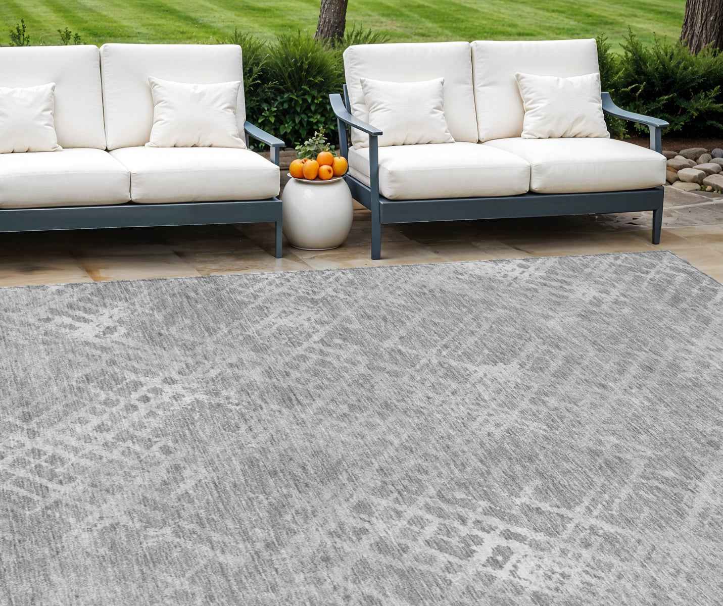 10' X 14' Gray And Silver Geometric Washable Indoor Outdoor Area Rug