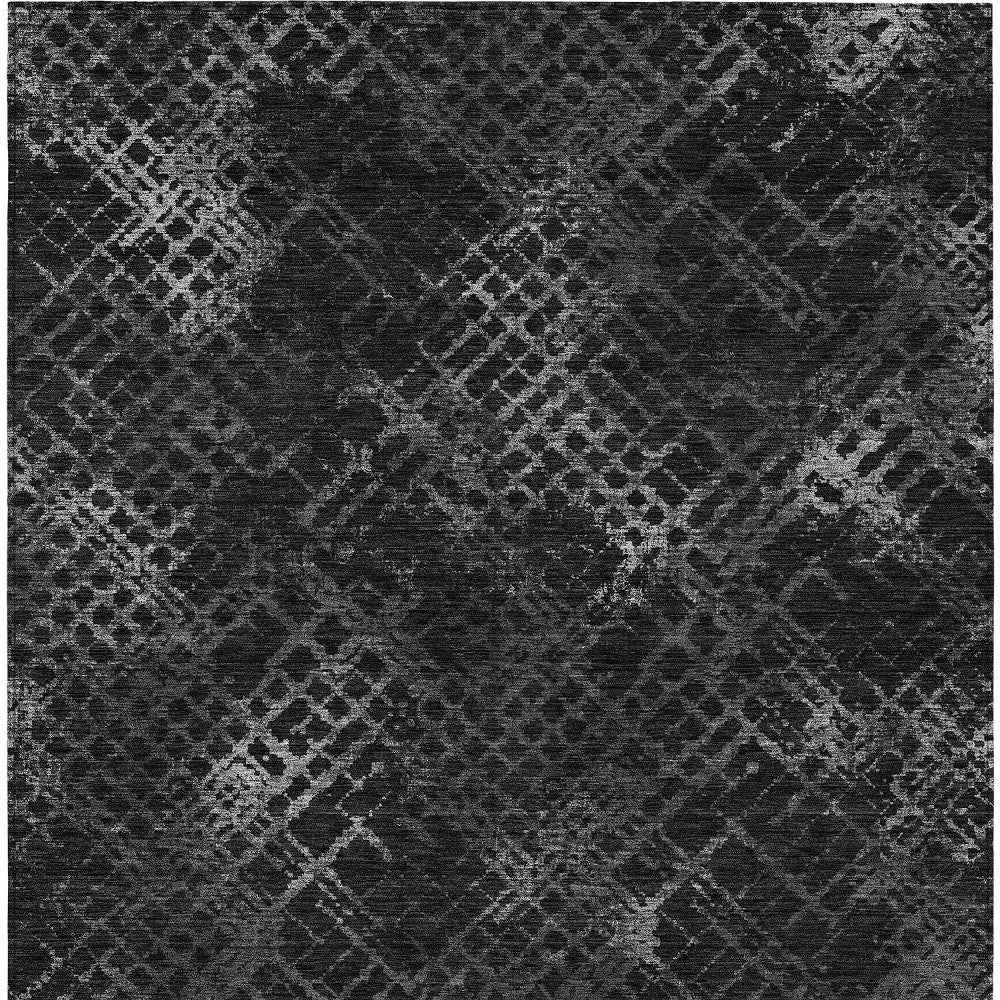 10' X 14' Charcoal Gray And Silver Geometric Washable Indoor Outdoor Area Rug