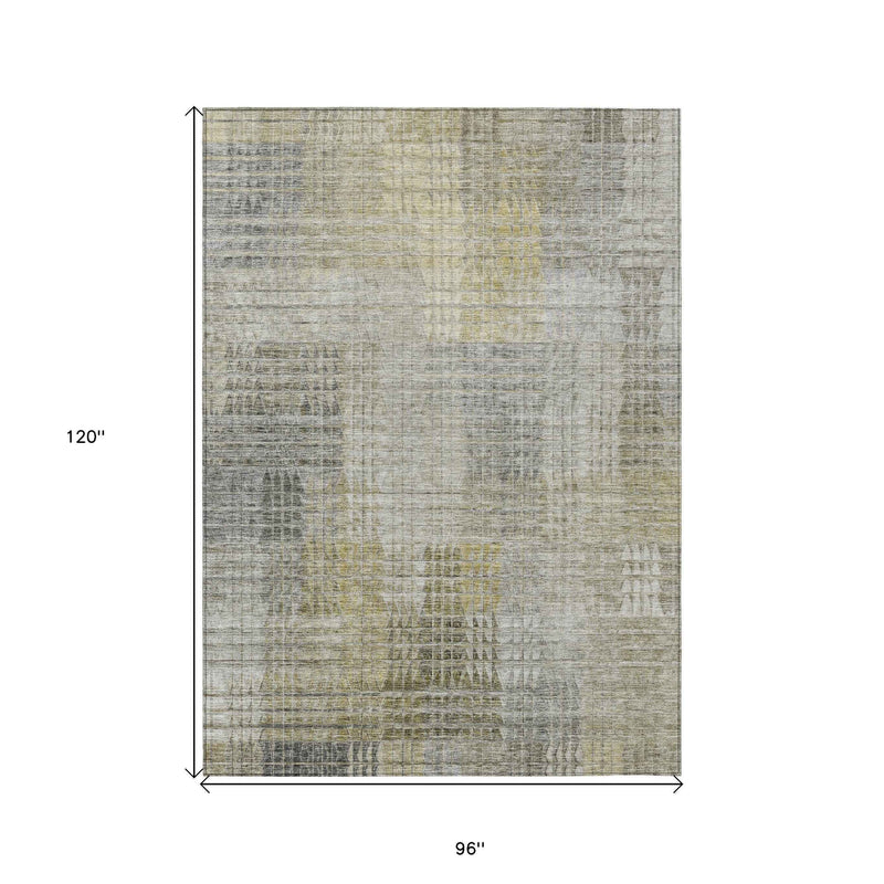 8' X 10' Taupe Beige And Brown Abstract Washable Indoor Outdoor Area Rug