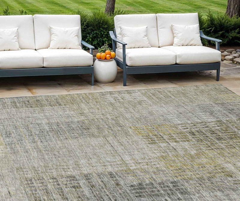 8' X 10' Taupe Beige And Brown Abstract Washable Indoor Outdoor Area Rug