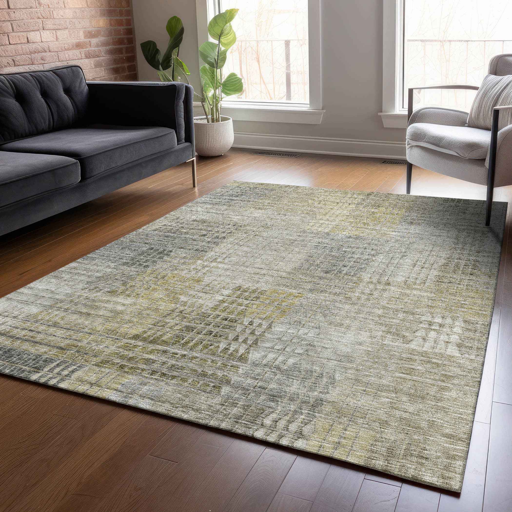8' X 10' Taupe Beige And Brown Abstract Washable Indoor Outdoor Area Rug