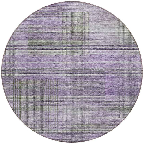 8' Purple Lavender And Gray Round Striped Washable Indoor Outdoor Area Rug