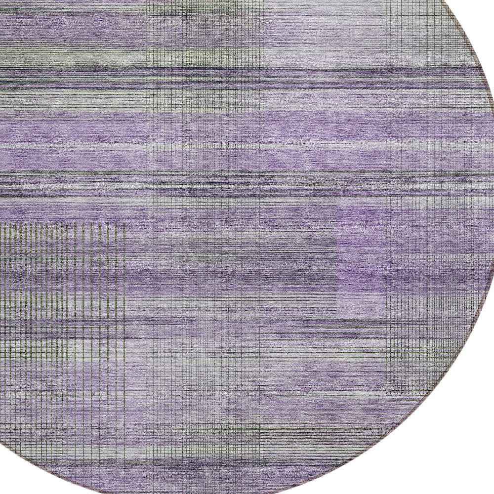 8' Purple Lavender And Gray Round Striped Washable Indoor Outdoor Area Rug