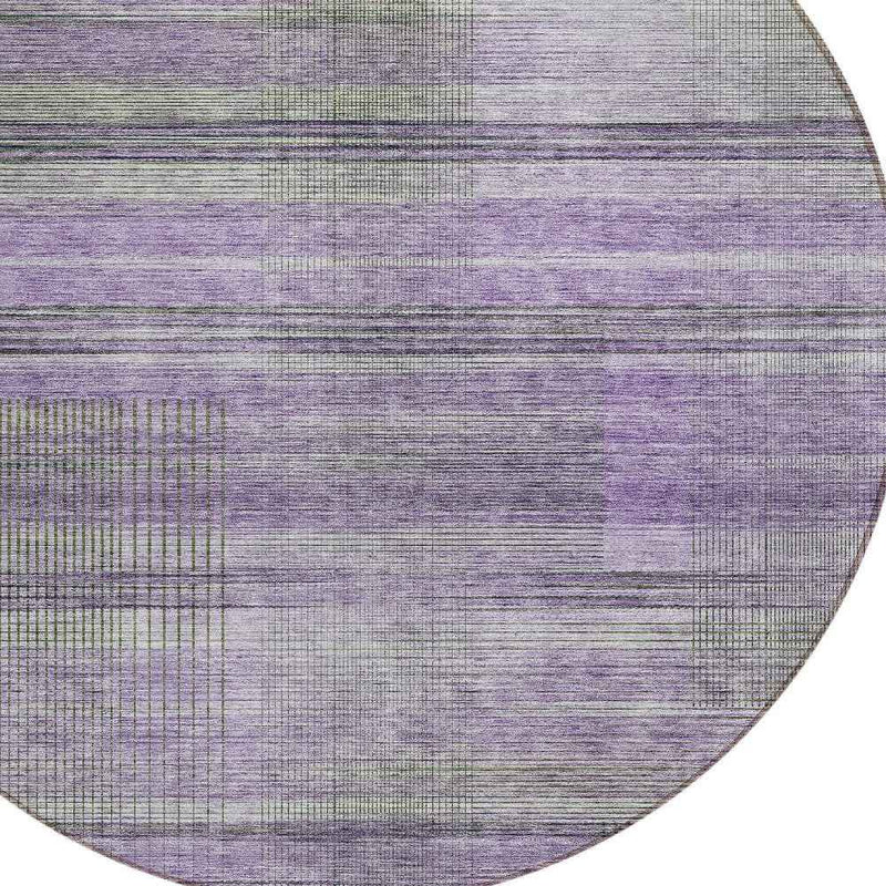 8' Purple Lavender And Gray Round Striped Washable Indoor Outdoor Area Rug