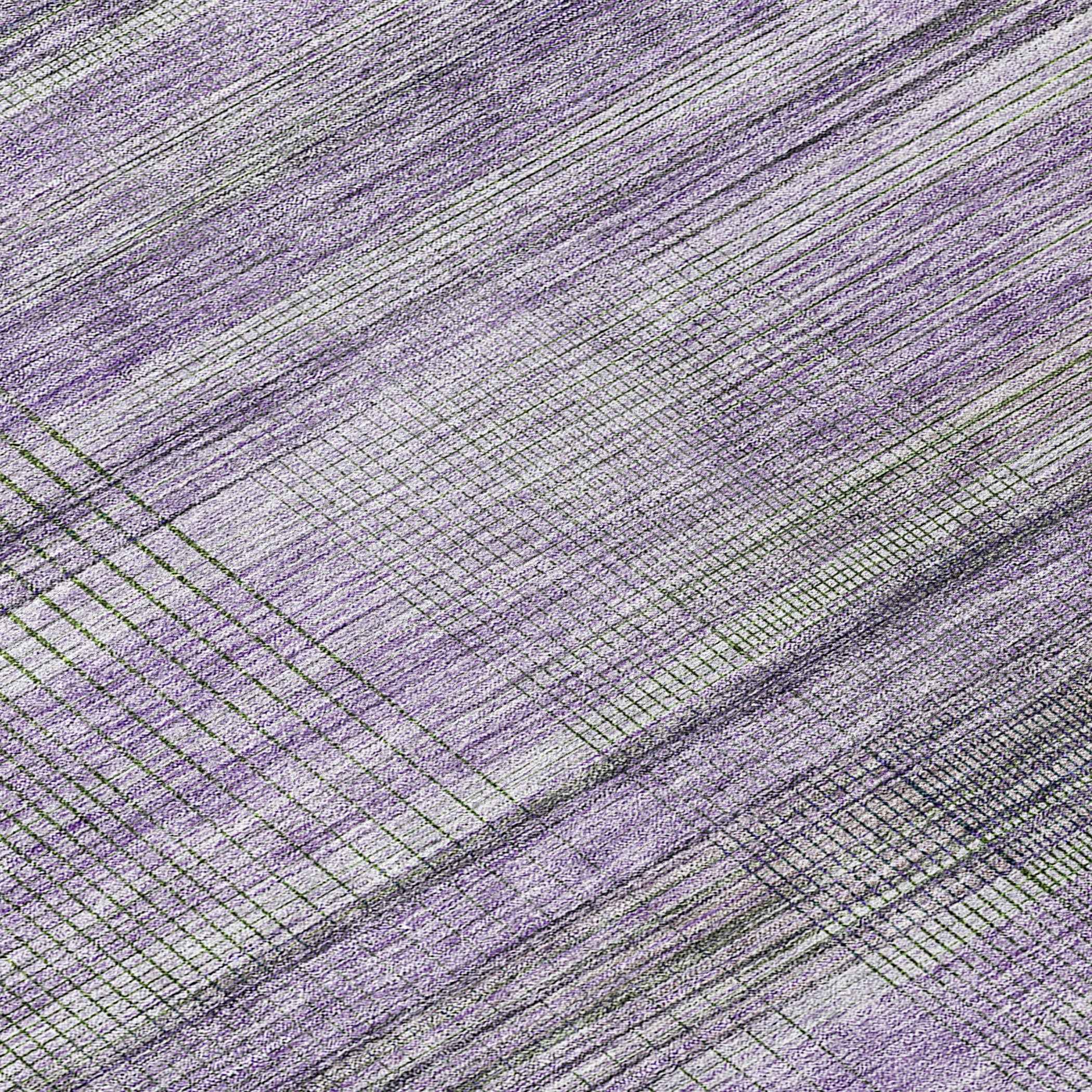 8' Purple Lavender And Gray Round Striped Washable Indoor Outdoor Area Rug