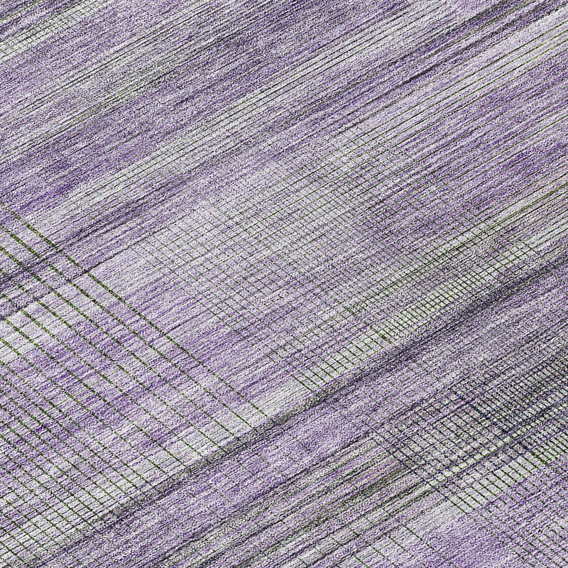 8' Purple Lavender And Gray Round Striped Washable Indoor Outdoor Area Rug