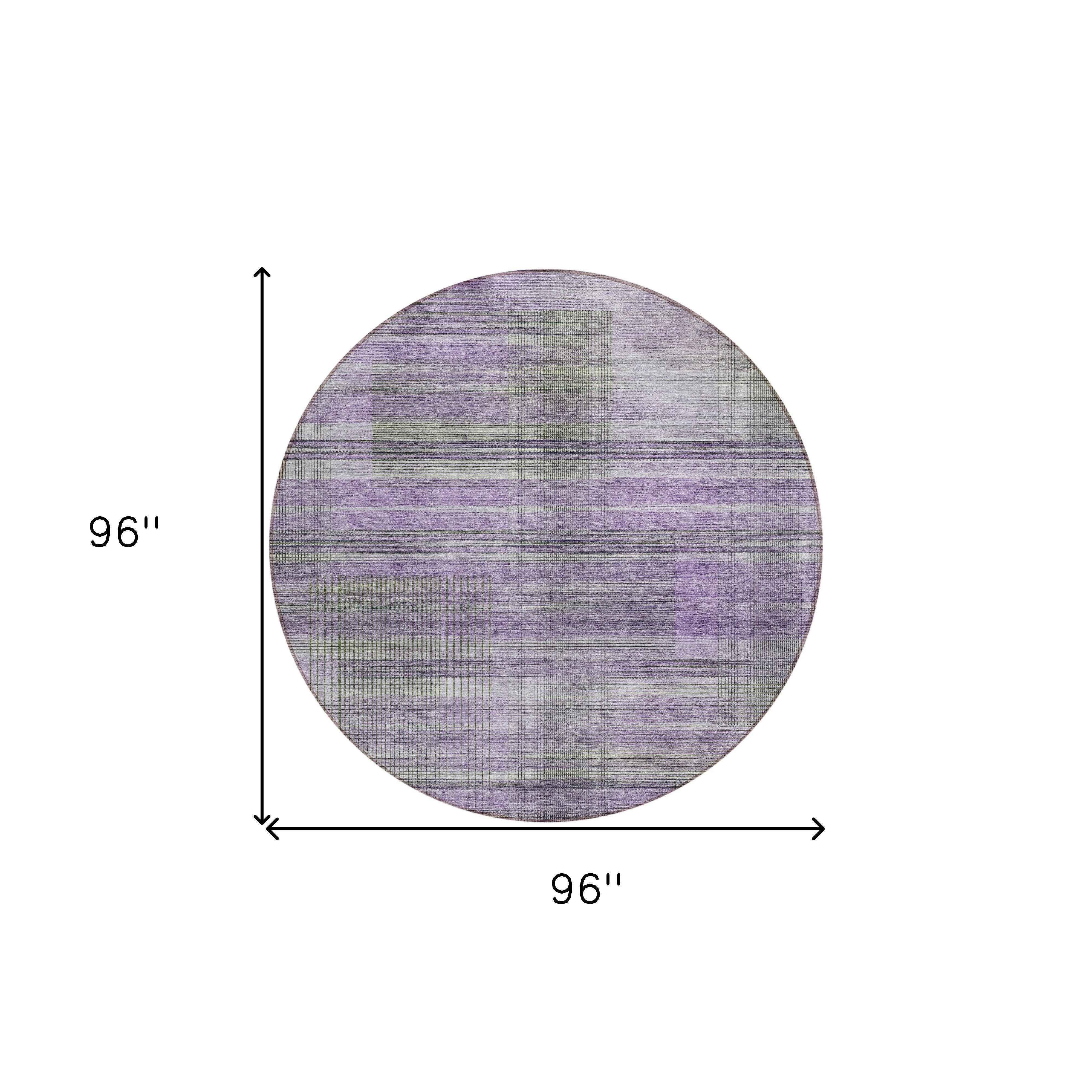 8' Purple Lavender And Gray Round Striped Washable Indoor Outdoor Area Rug