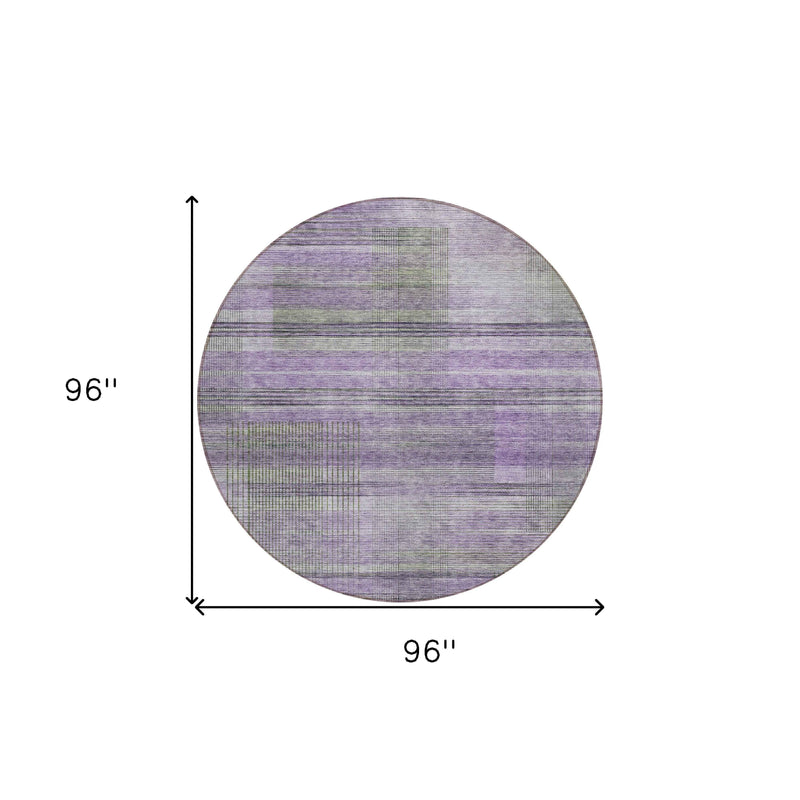 8' Purple Lavender And Gray Round Striped Washable Indoor Outdoor Area Rug