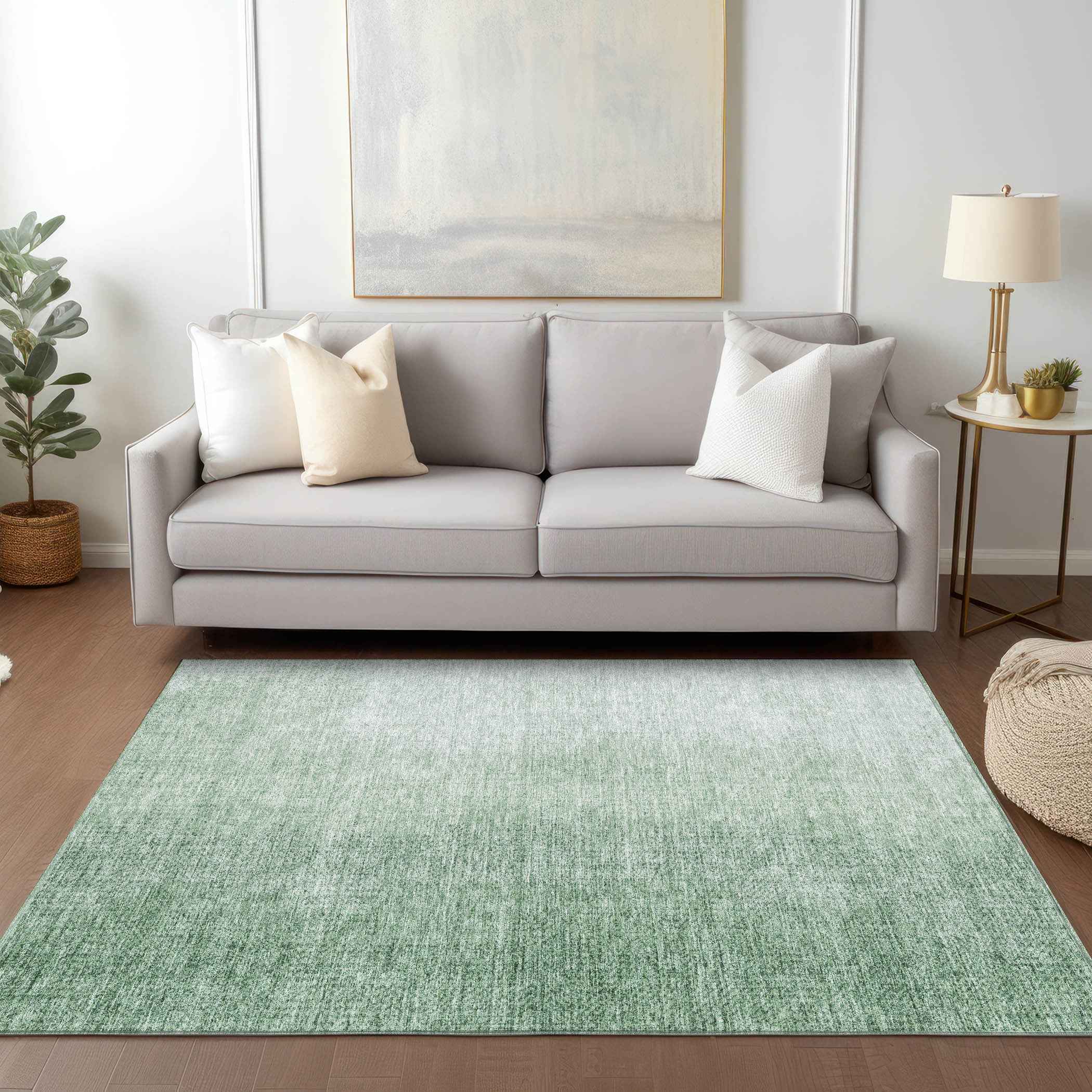 8' X 10' Artichoke Green And Fern Green Abstract Washable Indoor Outdoor Area Rug