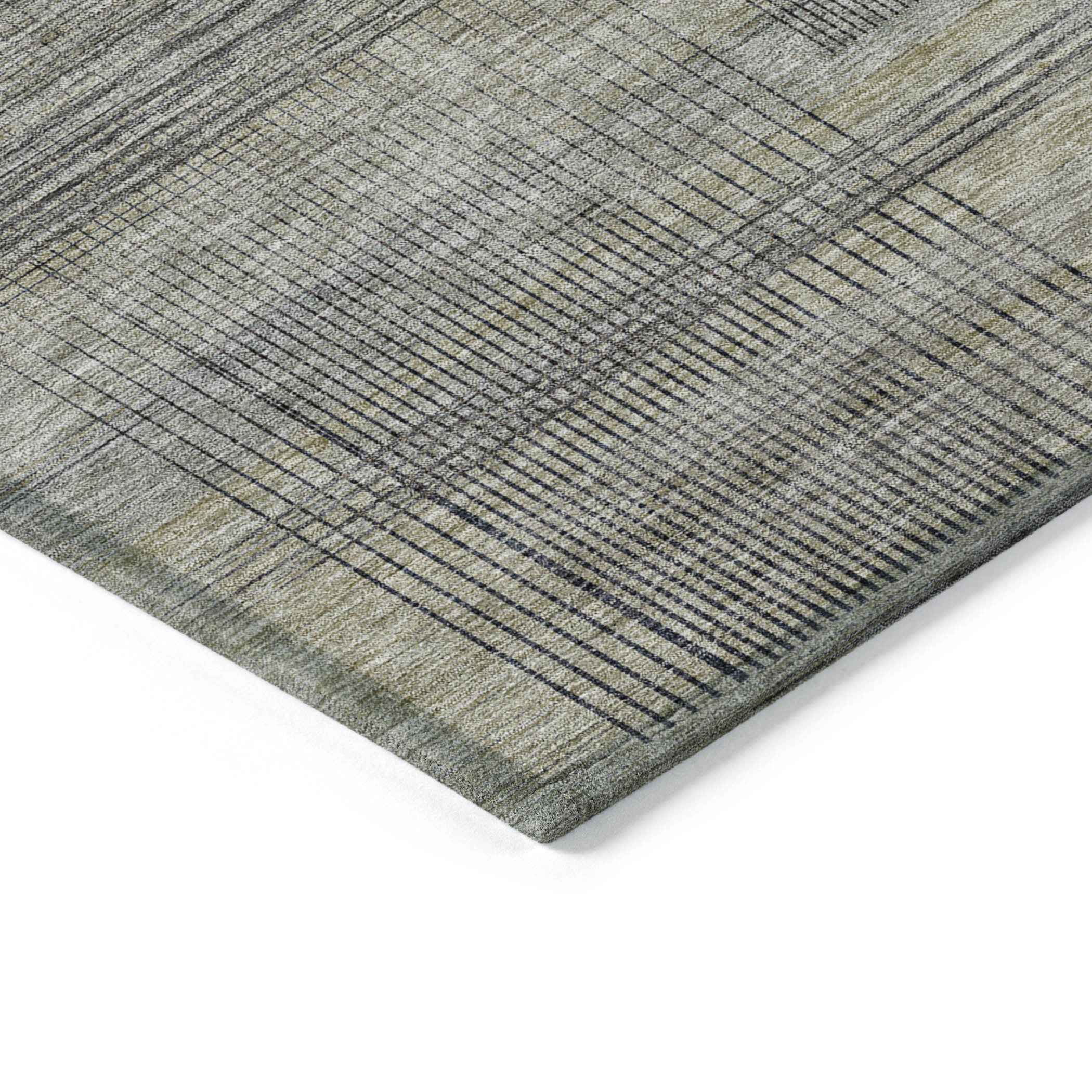 8' X 10' Khaki Beige And Gray Striped Washable Indoor Outdoor Area Rug