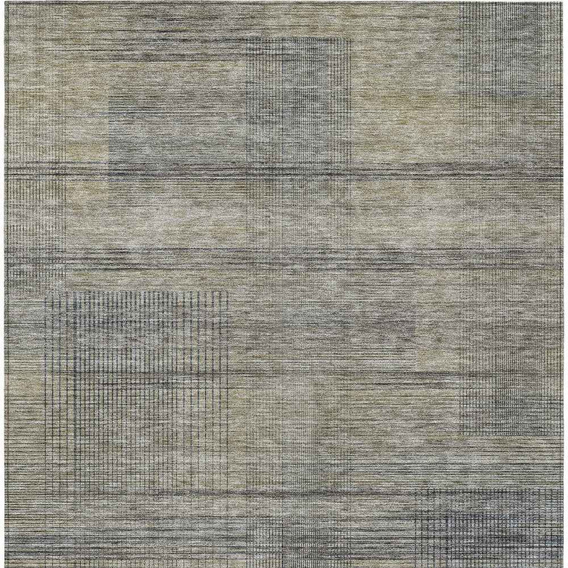 8' X 10' Khaki Beige And Gray Striped Washable Indoor Outdoor Area Rug