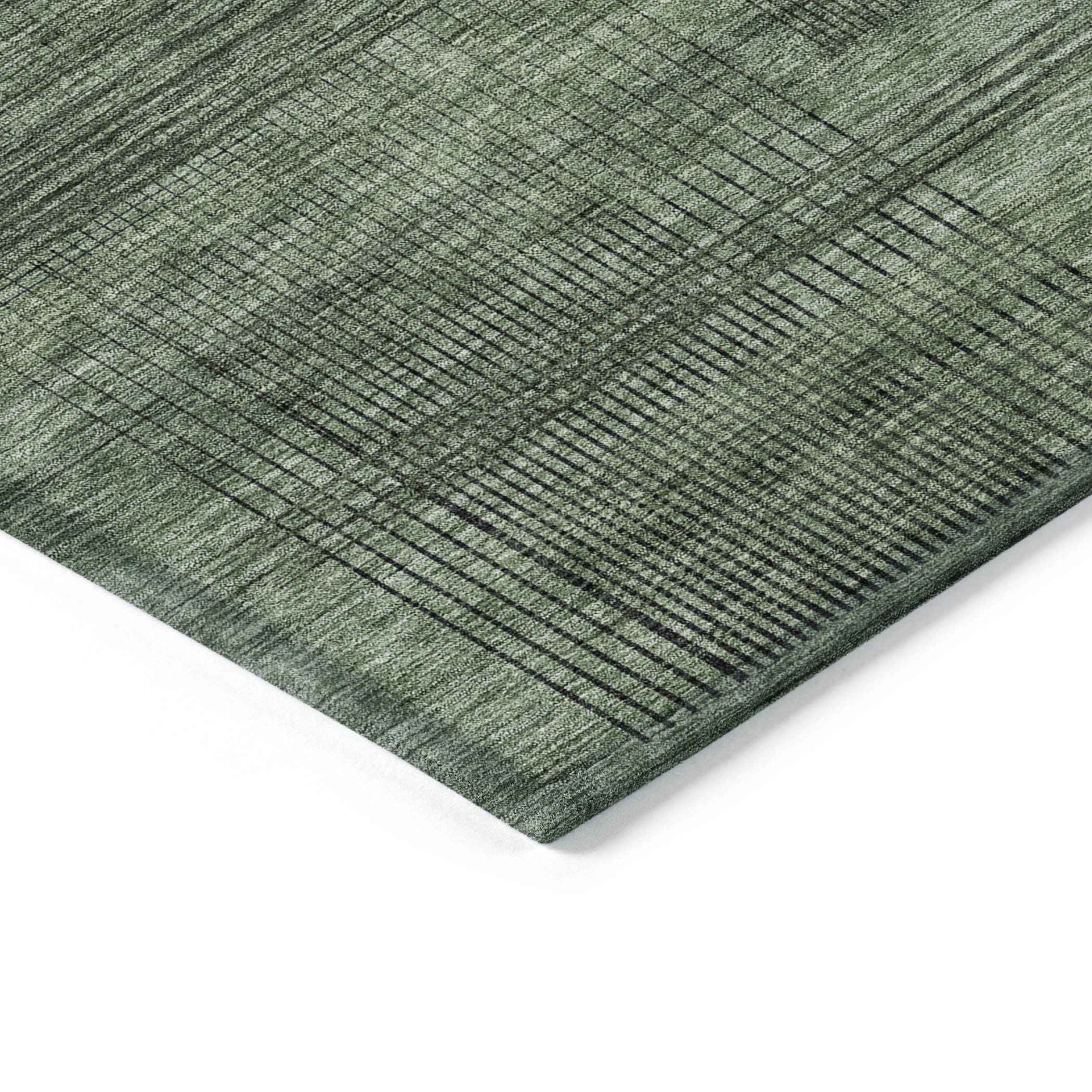 10' X 14' Olive Green And Gray Striped Washable Indoor Outdoor Area Rug