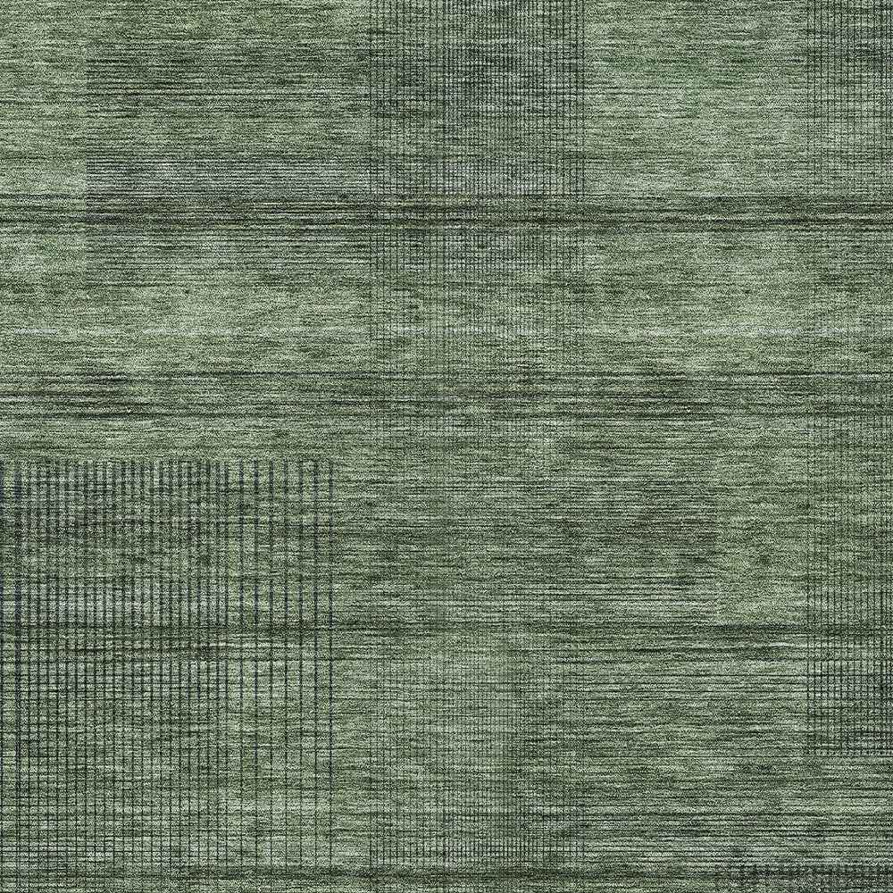 10' X 14' Olive Green And Gray Striped Washable Indoor Outdoor Area Rug