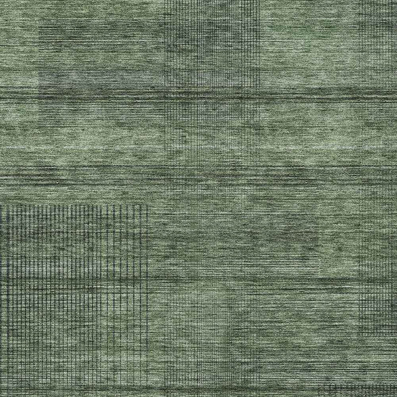 10' X 14' Olive Green And Gray Striped Washable Indoor Outdoor Area Rug