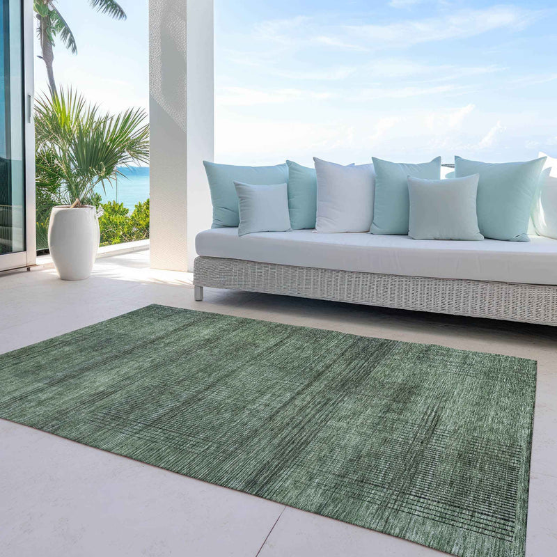 10' X 14' Olive Green And Gray Striped Washable Indoor Outdoor Area Rug
