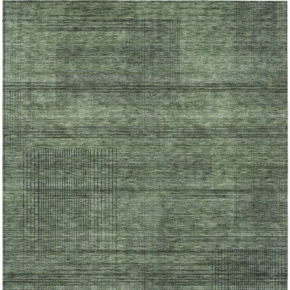 10' X 14' Olive Green And Gray Striped Washable Indoor Outdoor Area Rug