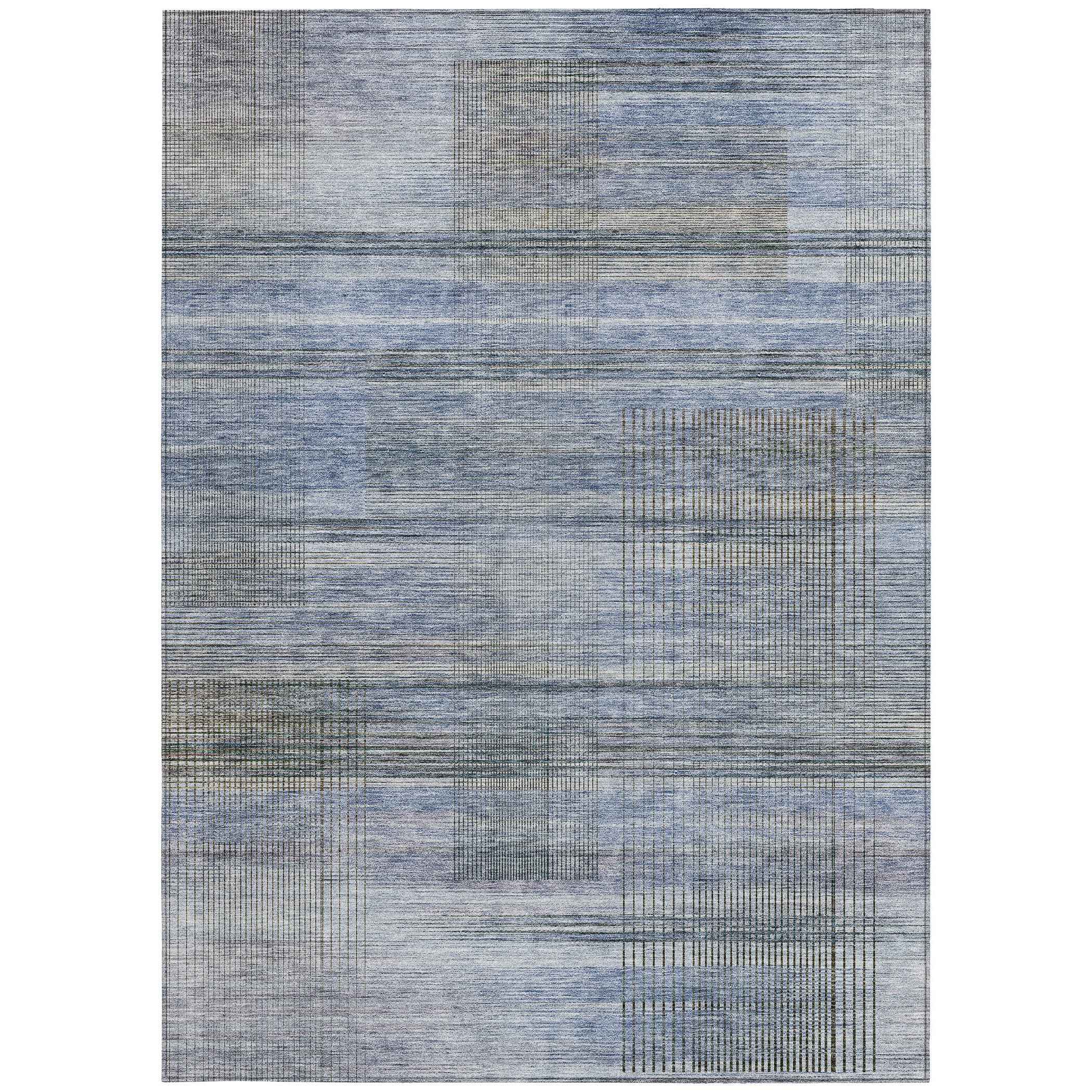 3' X 5' Denim Blue And Sky Blue Striped Washable Indoor Outdoor Area Rug