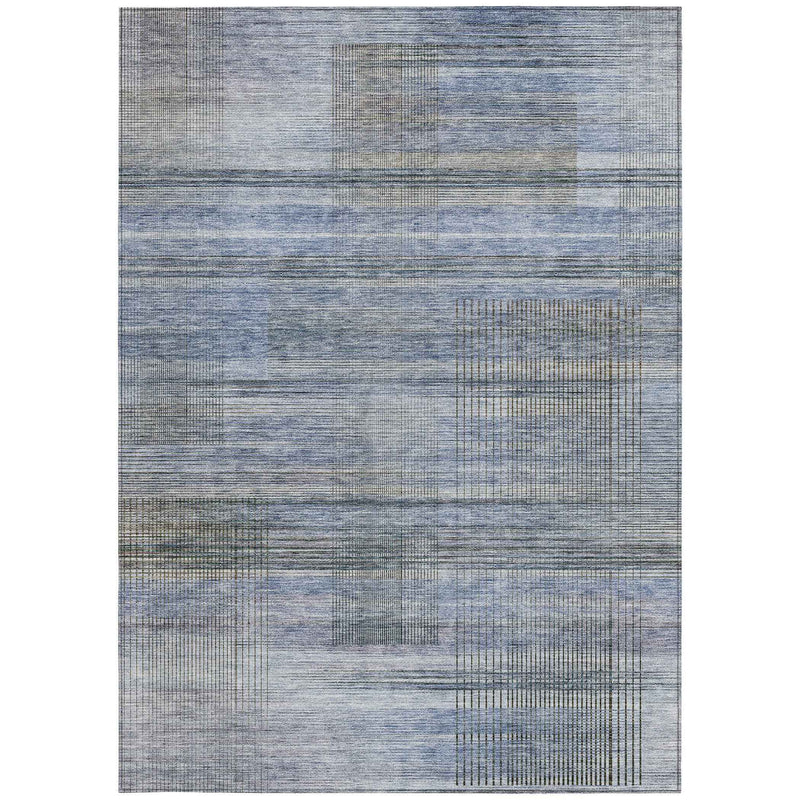 3' X 5' Denim Blue And Sky Blue Striped Washable Indoor Outdoor Area Rug