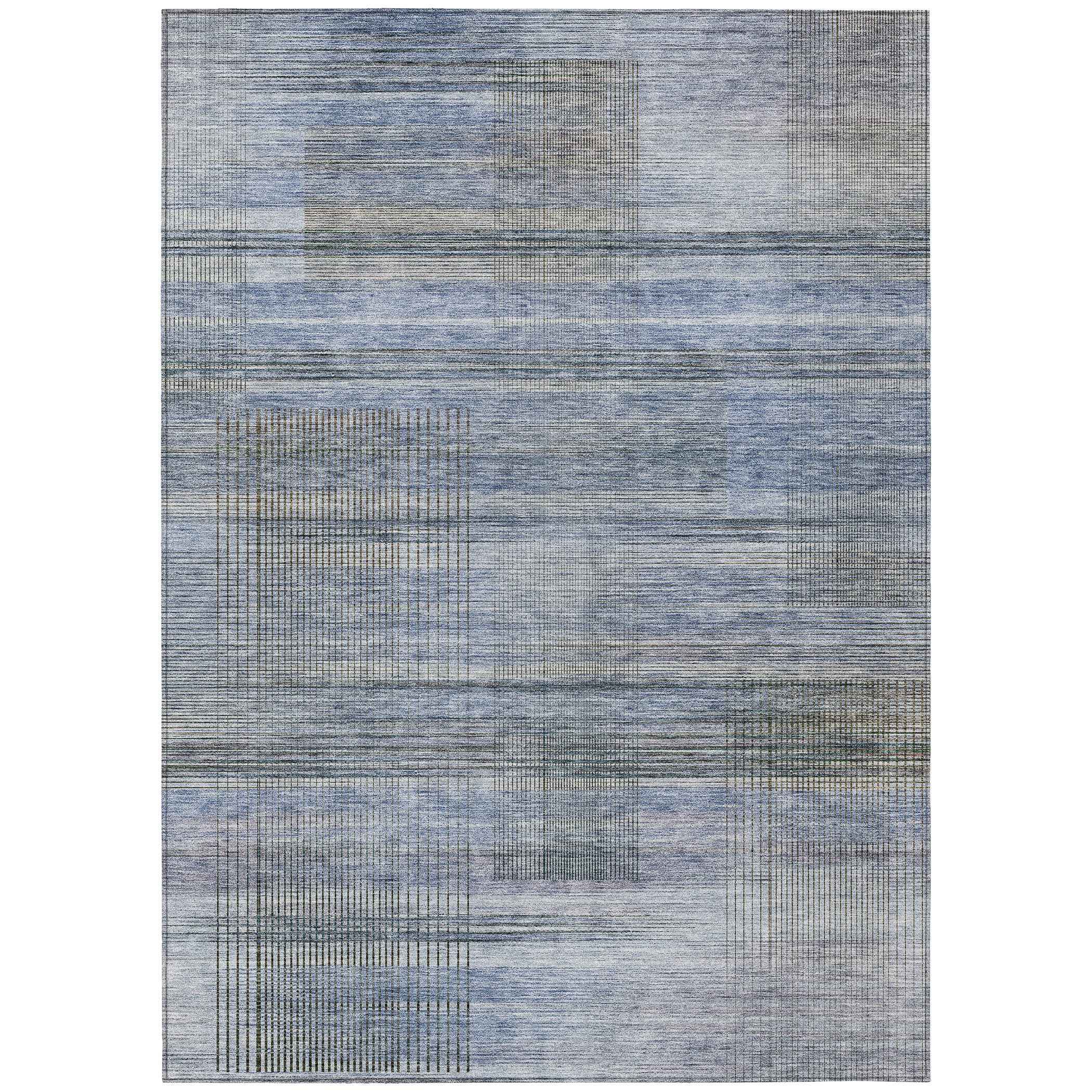 3' X 5' Denim Blue And Sky Blue Striped Washable Indoor Outdoor Area Rug