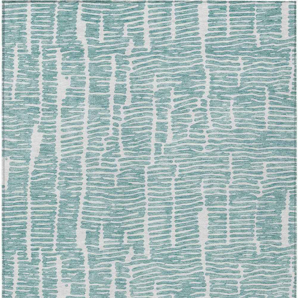8' X 10' Teal Blue And Ivory Abstract Washable Indoor Outdoor Area Rug