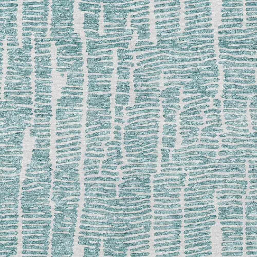 8' X 10' Teal Blue And Ivory Abstract Washable Indoor Outdoor Area Rug