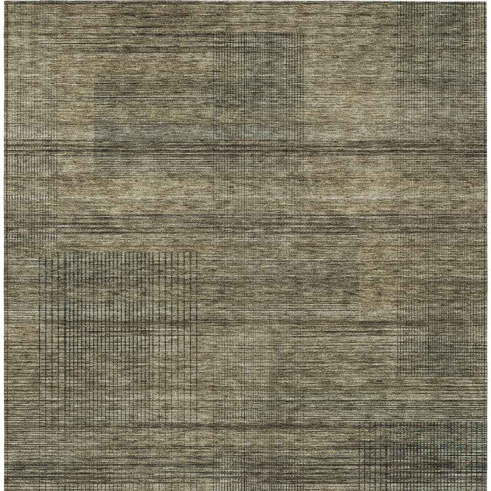 5' X 8' Brown Beige And Taupe Striped Washable Indoor Outdoor Area Rug
