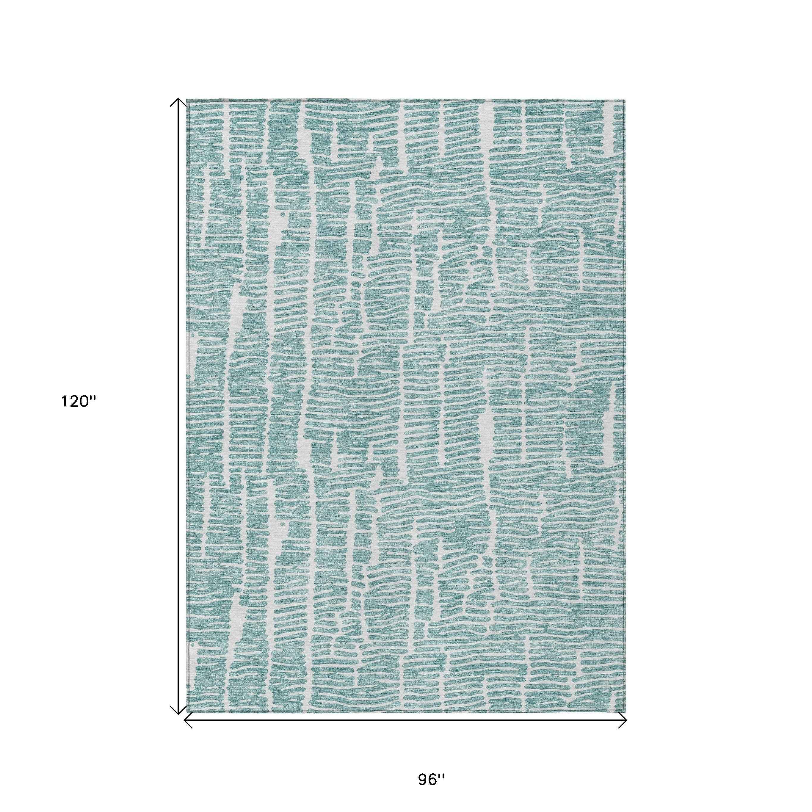 8' X 10' Teal Blue And Ivory Abstract Washable Indoor Outdoor Area Rug