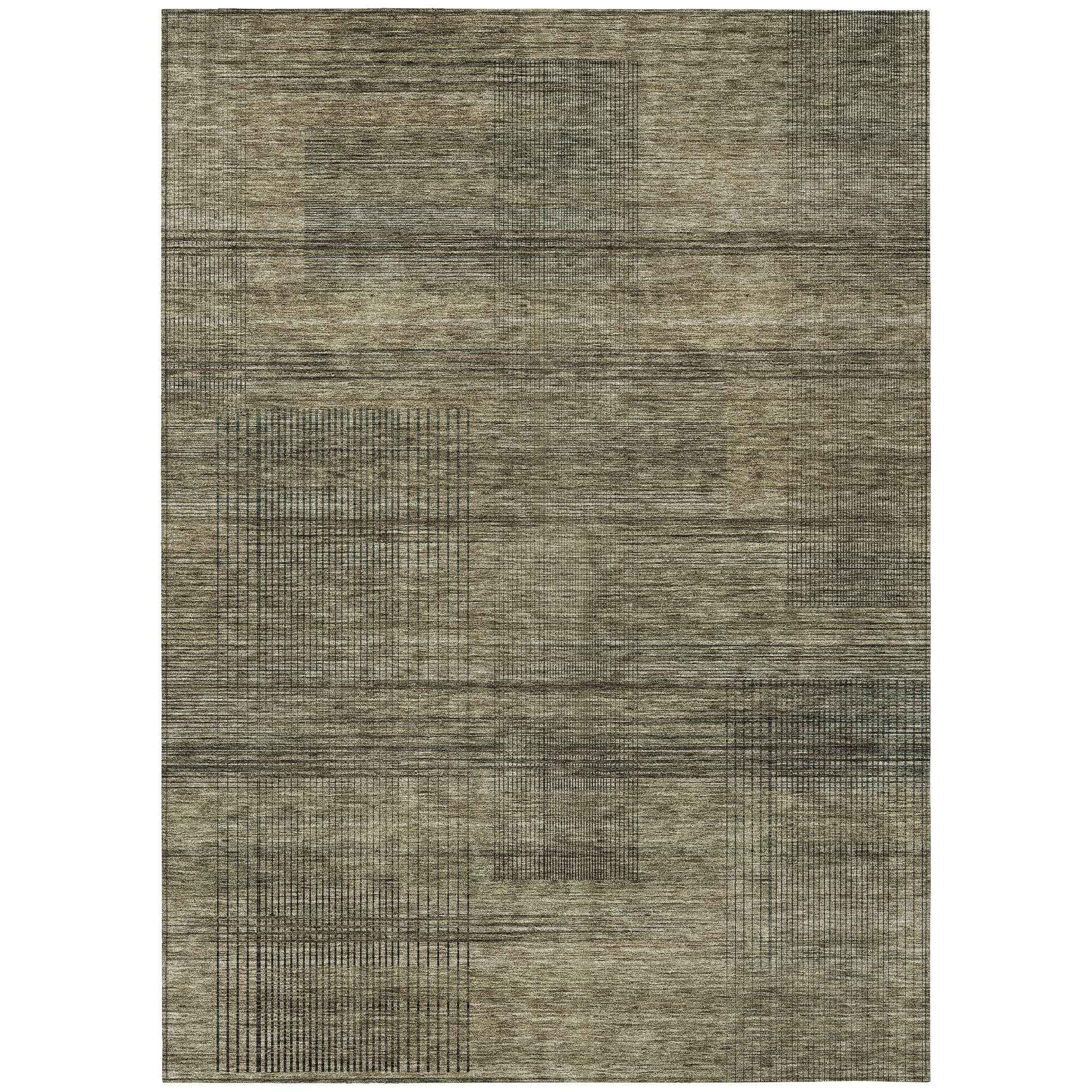 5' X 8' Brown Beige And Taupe Striped Washable Indoor Outdoor Area Rug