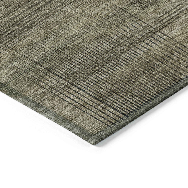5' X 8' Brown Beige And Taupe Striped Washable Indoor Outdoor Area Rug