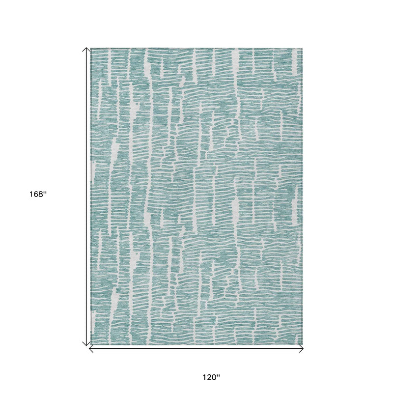 10' X 14' Teal Blue And Ivory Abstract Washable Indoor Outdoor Area Rug