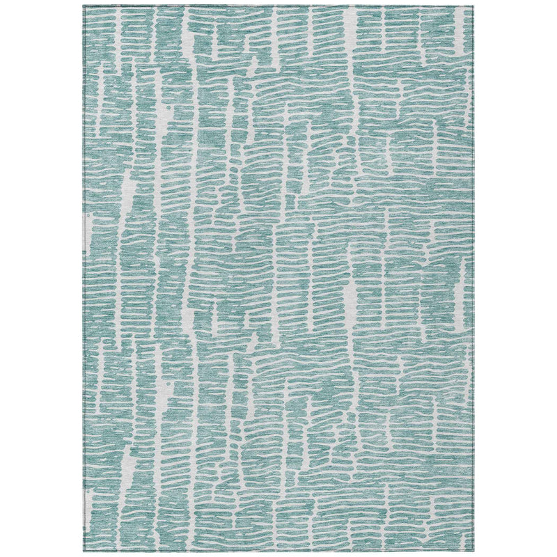 10' X 14' Teal Blue And Ivory Abstract Washable Indoor Outdoor Area Rug