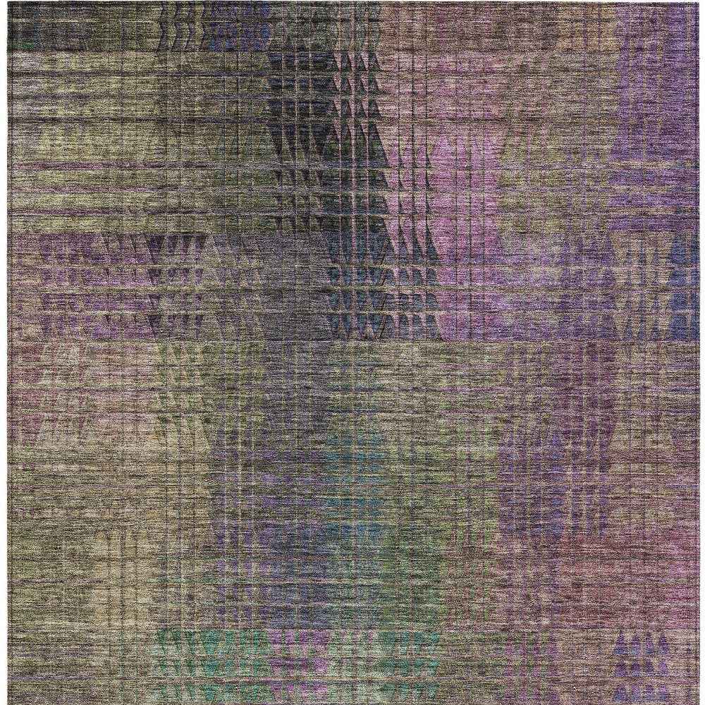 5' X 8' Plum Olive Green And Lavender Abstract Washable Indoor Outdoor Area Rug