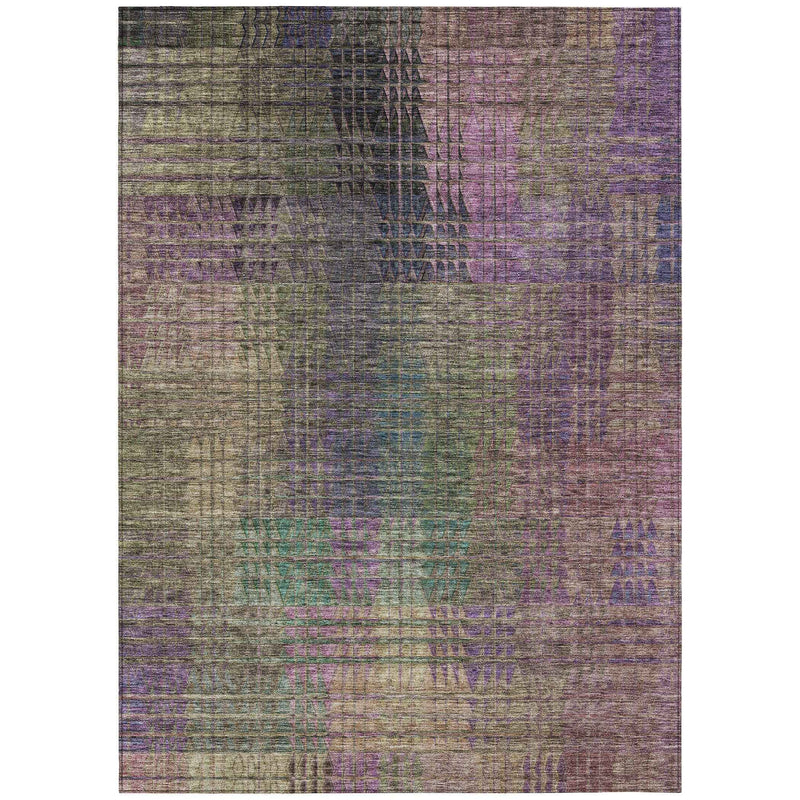 5' X 8' Plum Olive Green And Lavender Abstract Washable Indoor Outdoor Area Rug