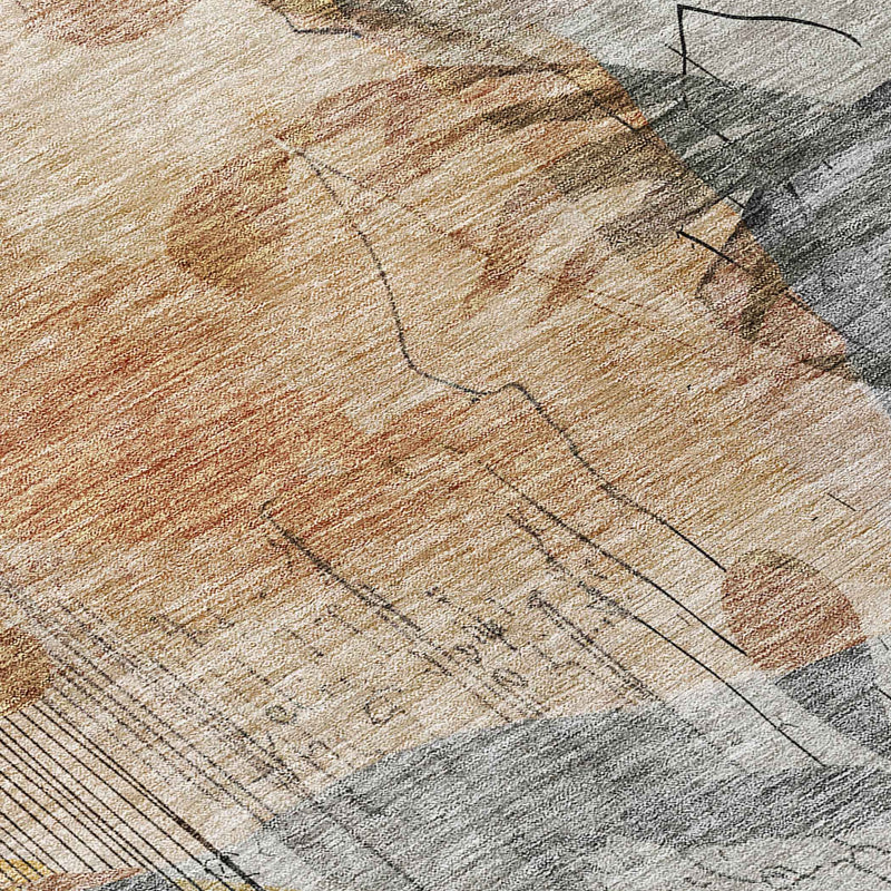 10' X 14' Terra Cotta Copper And Beige Floral Washable Indoor Outdoor Area Rug