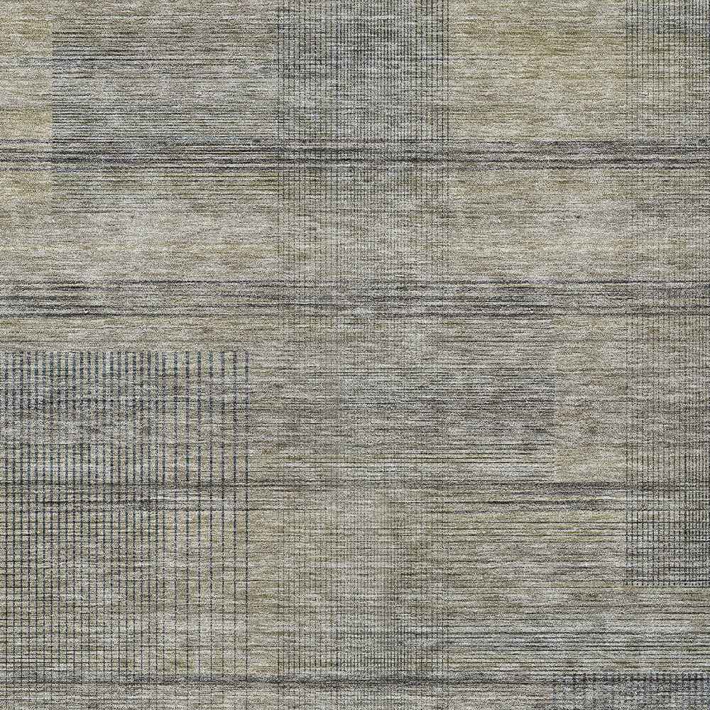 10' X 14' Khaki Beige And Gray Striped Washable Indoor Outdoor Area Rug