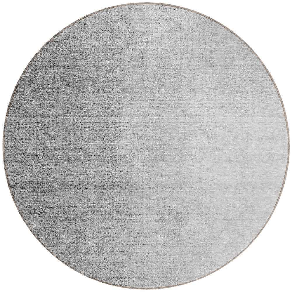 8' Gray And Silver Round Abstract Washable Indoor Outdoor Area Rug