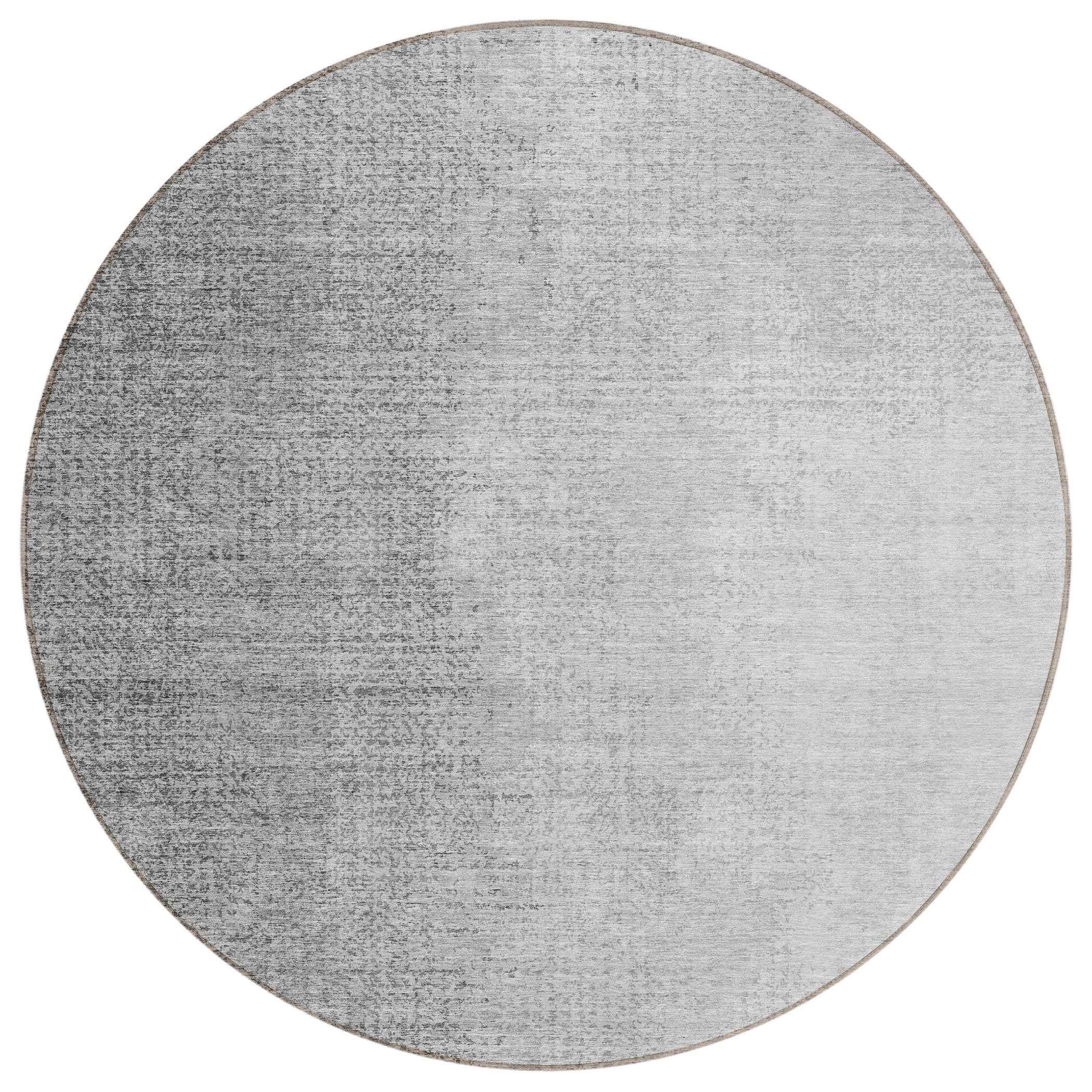8' Gray And Silver Round Abstract Washable Indoor Outdoor Area Rug