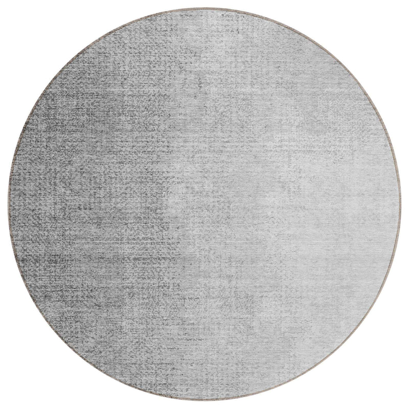 8' Gray And Silver Round Abstract Washable Indoor Outdoor Area Rug