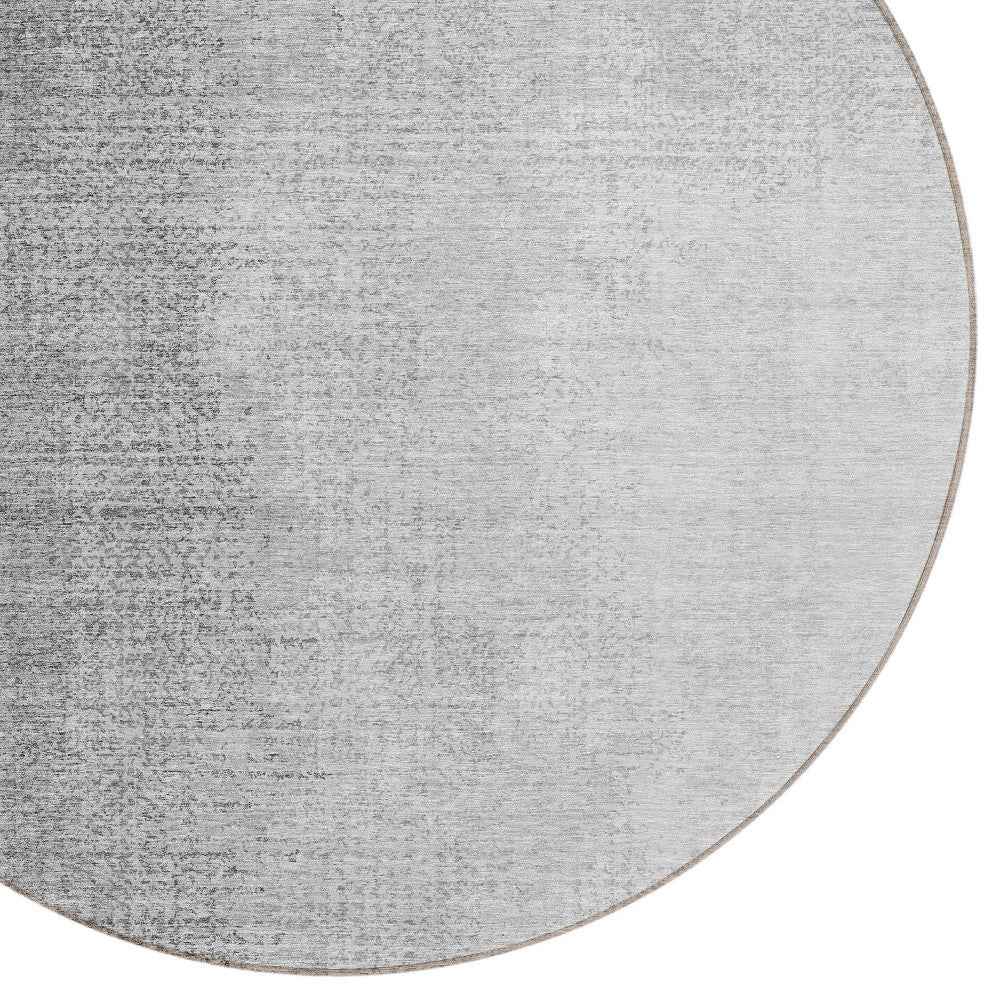 8' Gray And Silver Round Abstract Washable Indoor Outdoor Area Rug