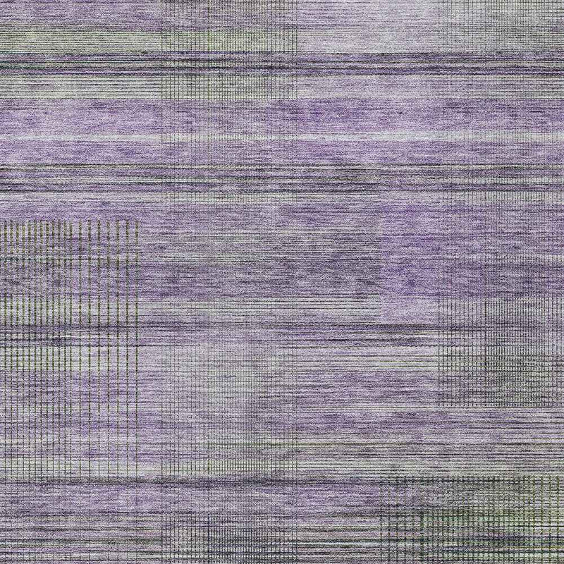 10' X 14' Purple Lavender And Gray Striped Washable Indoor Outdoor Area Rug