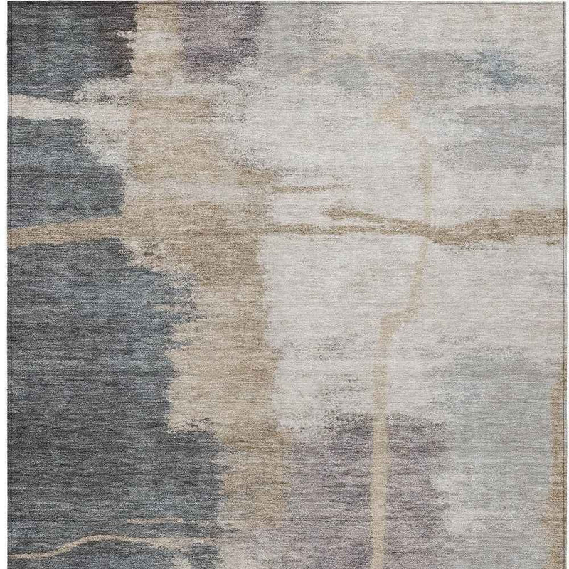 3' X 5' Gray Charcoal And Beige Abstract Washable Indoor Outdoor Area Rug