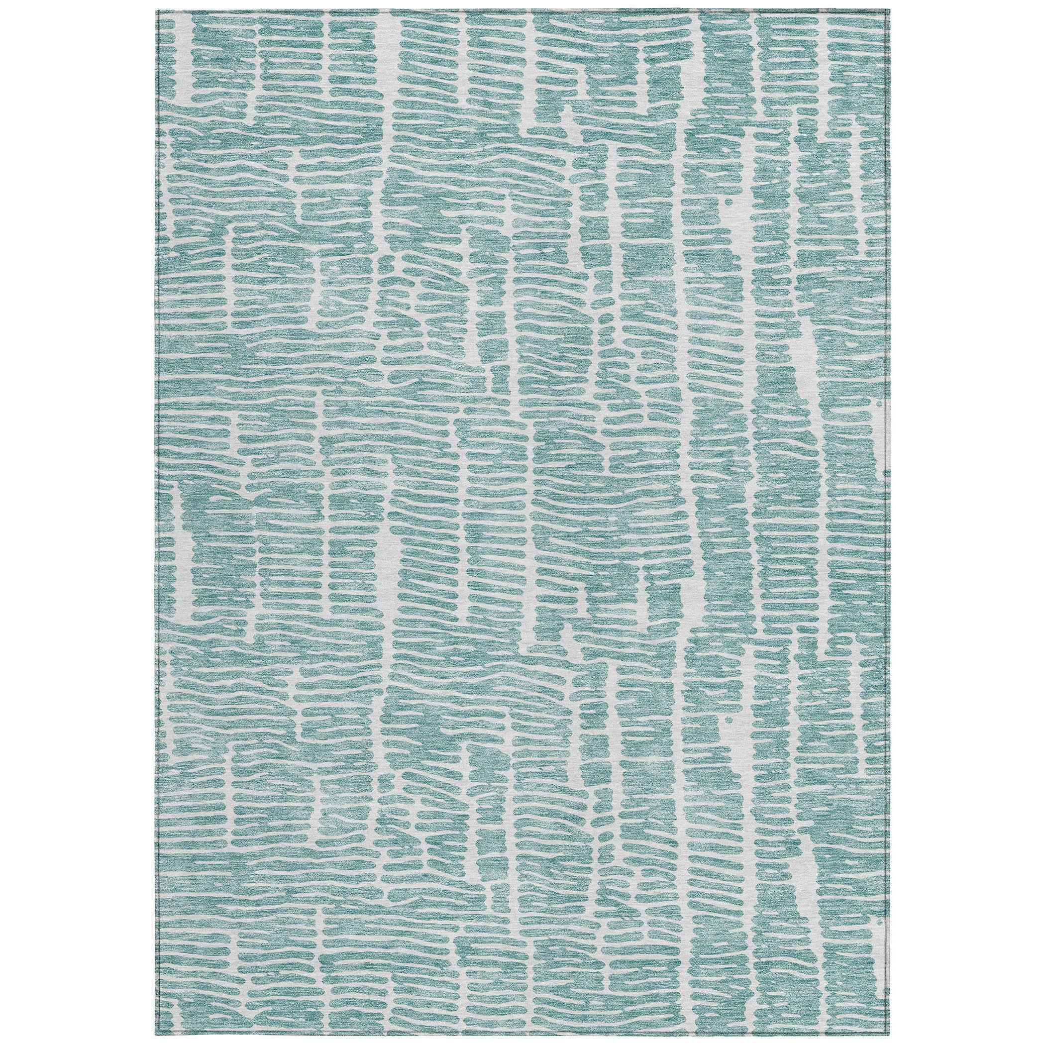 3' X 5' Teal Blue And Ivory Abstract Washable Indoor Outdoor Area Rug