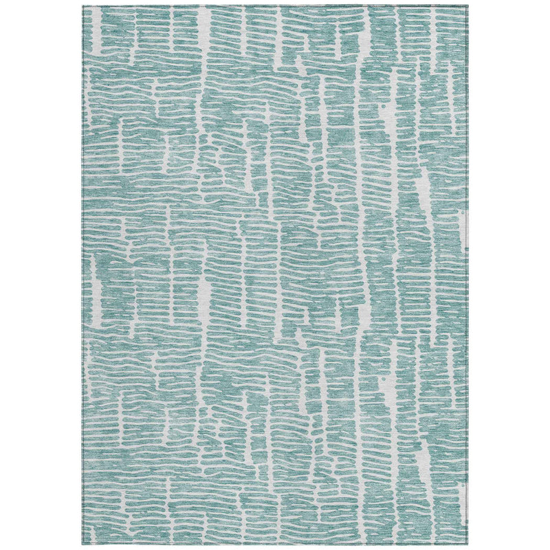 3' X 5' Teal Blue And Ivory Abstract Washable Indoor Outdoor Area Rug