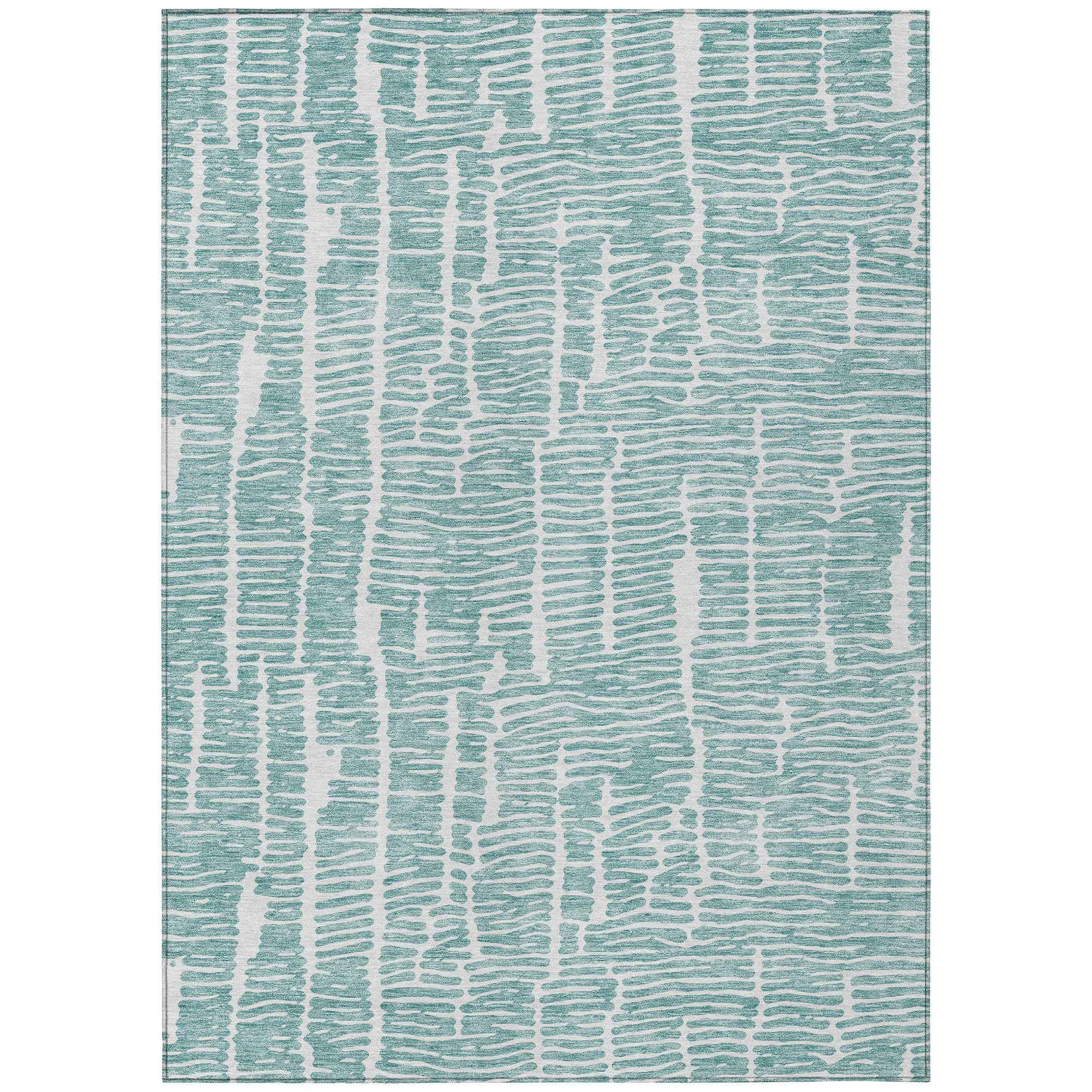 3' X 5' Teal Blue And Ivory Abstract Washable Indoor Outdoor Area Rug
