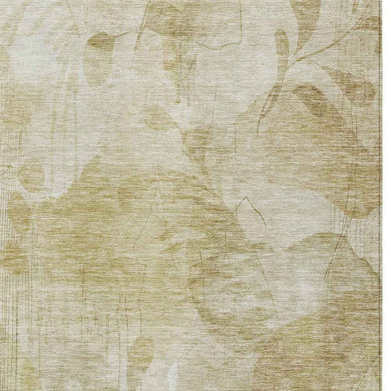 5' X 8' Beige Tan And Ivory Floral Washable Indoor Outdoor Area Rug
