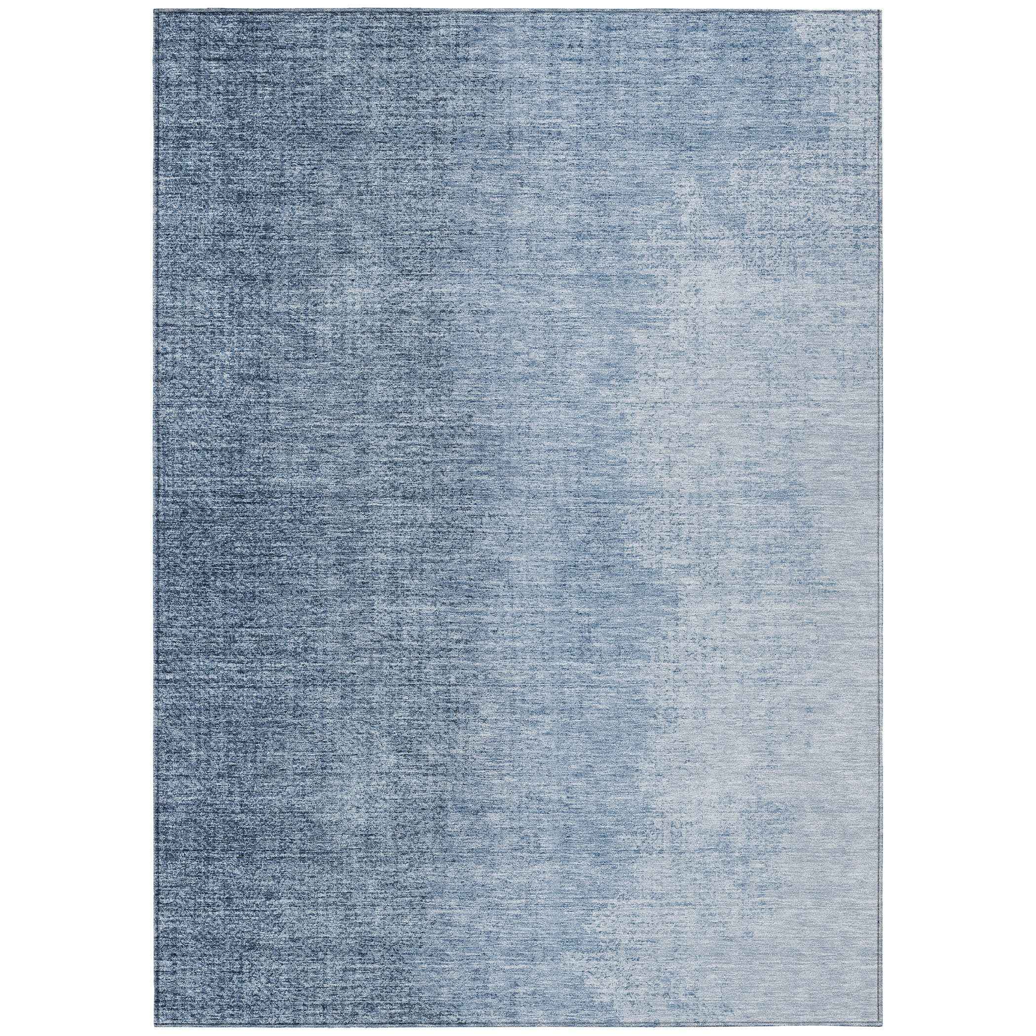 3' X 5' Navy Blue And Sky Blue Abstract Washable Indoor Outdoor Area Rug