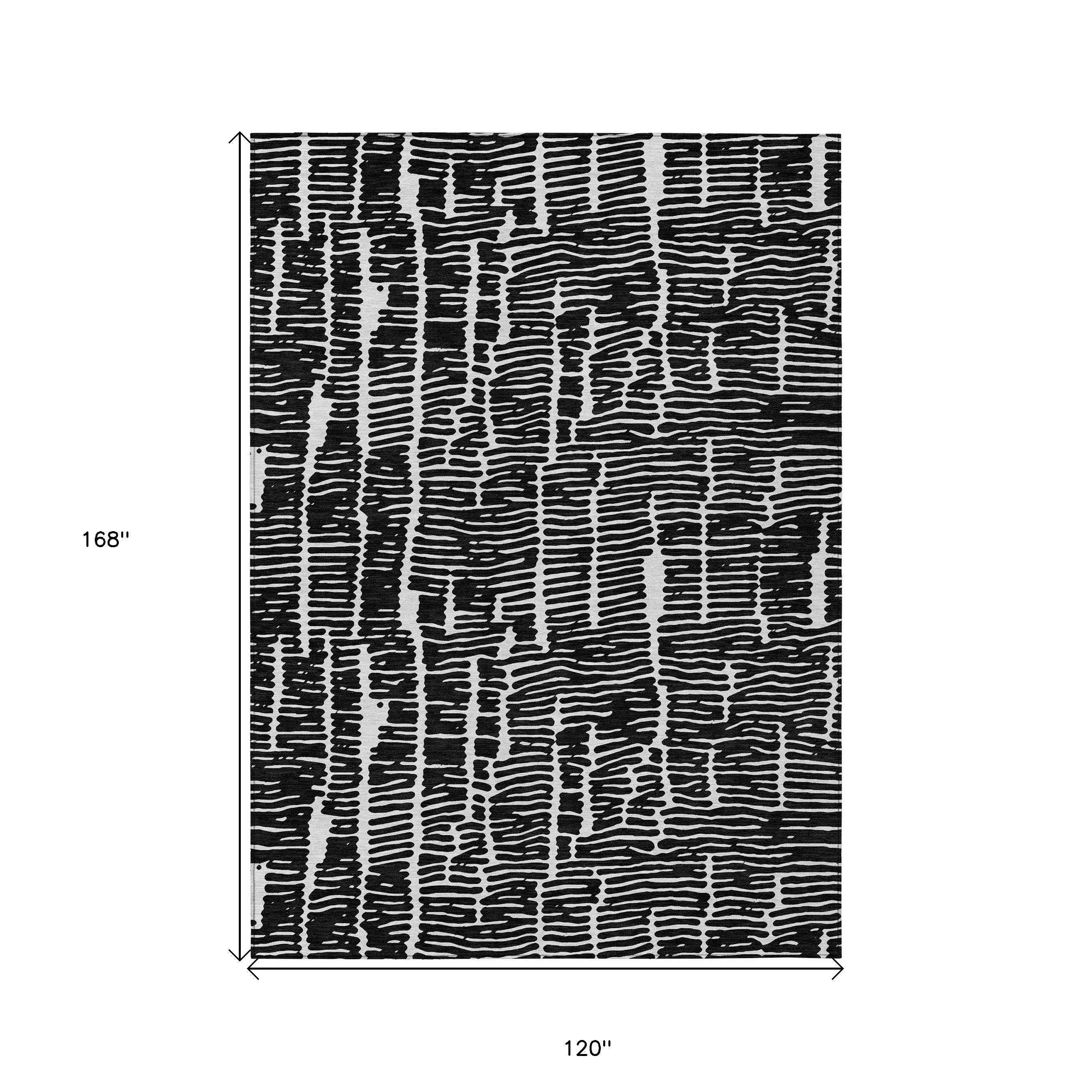 10' X 14' Black And Ivory Abstract Washable Indoor Outdoor Area Rug